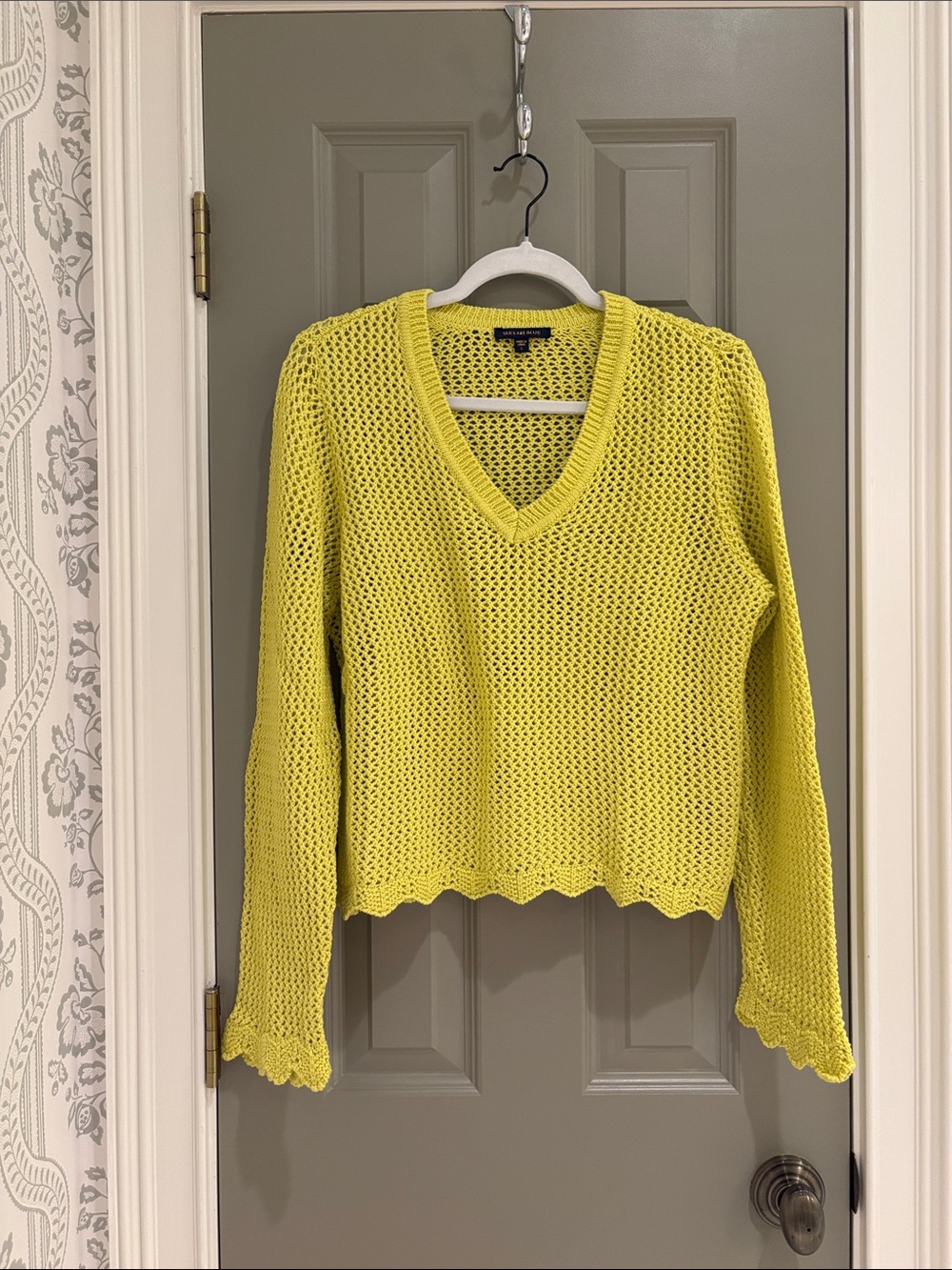 Skies Are Blue Yellow Open Knit V-Neck Sweater